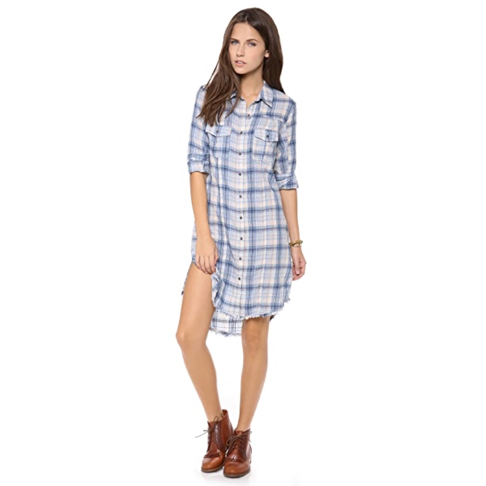 Free People Blue Plaid Shirt Dress Small